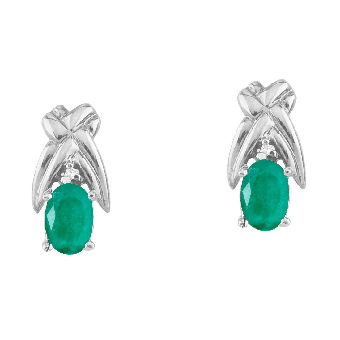 JCX2305: 14k yellow gold stud earrings with 6x4 mm pear emeralds and bright diamond accents.
