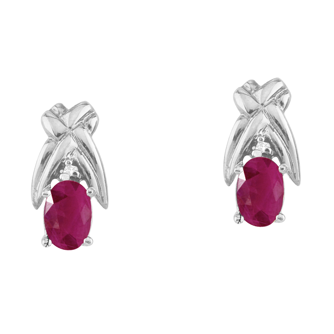 JCX2306: 14k yellow gold stud earrings with 6x4 mm pear rubies and bright diamond accents.