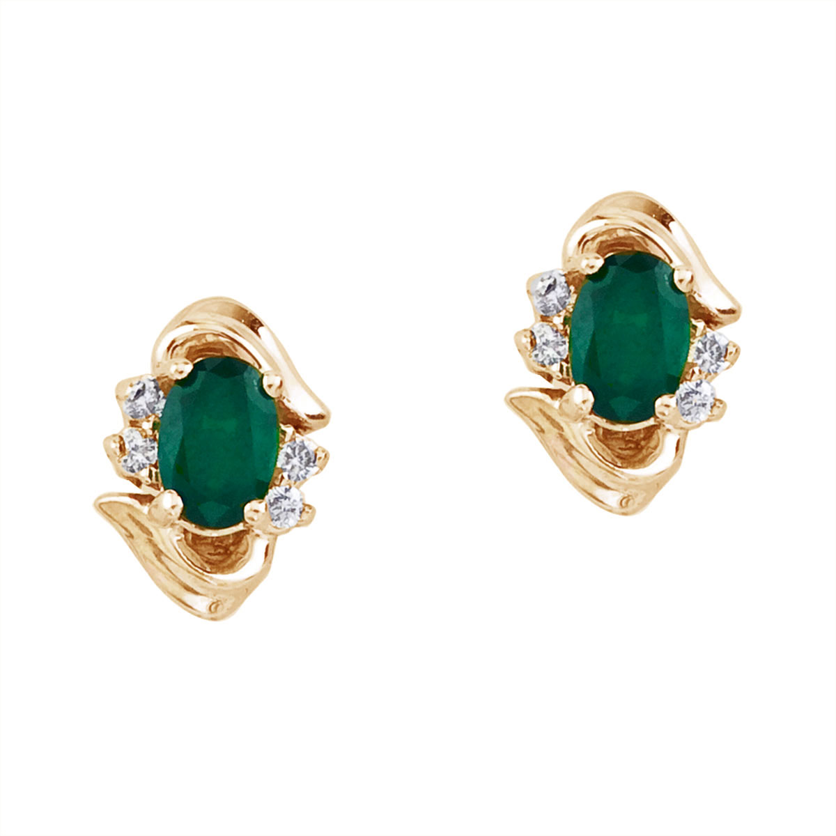 JCX2308: Stunning 14k yellow gold and emerald earrings. Featuring natural 6x4 mm oval emeralds and .11 total carat diamonds.