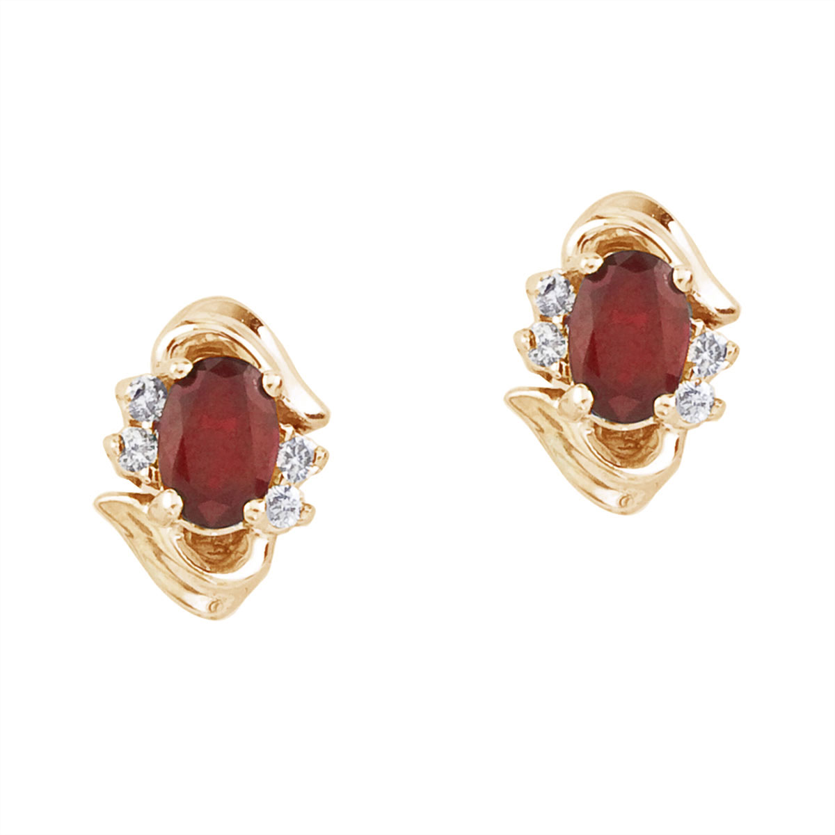 JCX2309: Stunning 14k yellow gold and ruby earrings. Featuring natural 6x4 mm oval rubies and .11 total carat diamonds.