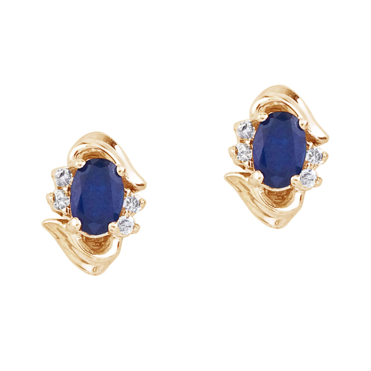 JCX2310: Stunning 14k yellow gold and sapphire earrings. Featuring natural 6x4 mm oval saphires and .11 total carat diamonds.
