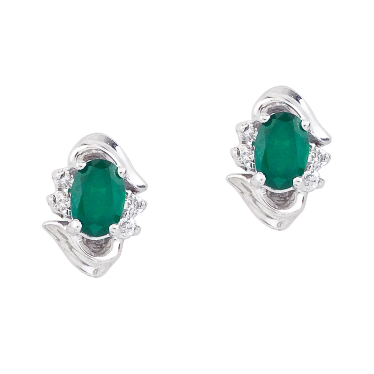 JCX2311: Stunning 14k white gold and emerald earrings. Featuring natural 6x4 mm oval emeralds and .11 total carat diamonds.