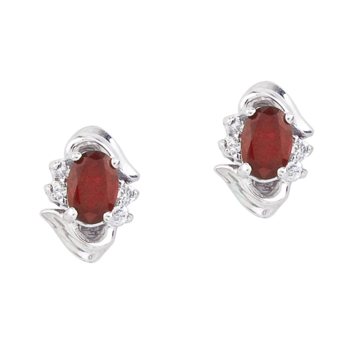 JCX2312: Stunning 14k white gold and ruby earrings. Featuring natural 6x4 mm oval rubies and .11 total carat diamonds.