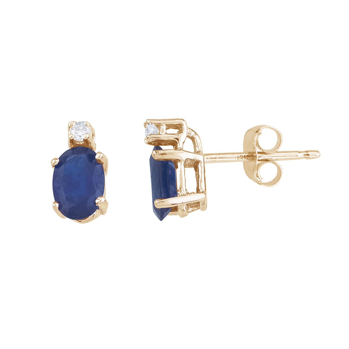 JCX2316: These 6x4 mm oval sapphire earrings are set in beautiful 14k yellow gold and feature .04 total carat diamonds.