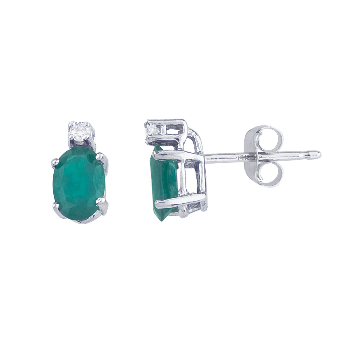JCX2317: These 6x4 mm oval emerald earrings are set in beautiful 14k white gold and feature .04 total carat diamonds.