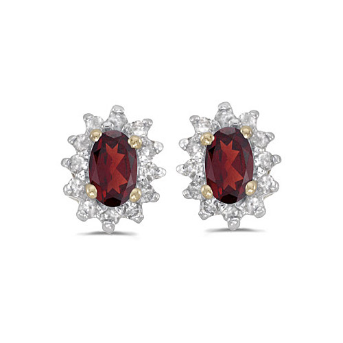 JCX2320: These 10k yellow gold oval garnet and diamond earrings feature 5x3 mm genuine natural garnets with a 0.46 ct total weight.