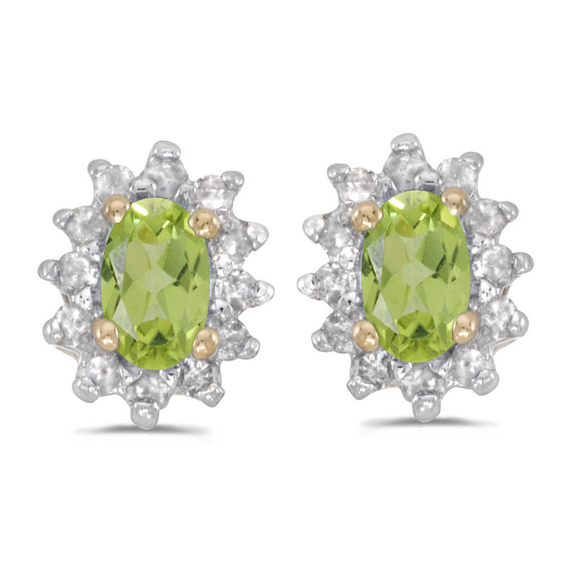 JCX2352: These 14k yellow gold oval peridot and .25 ct diamond earrings feature 5x3 mm genuine natural peridots with a 0.38 ct total weight.