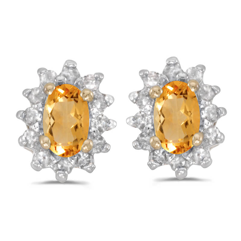 JCX2355: These 14k yellow gold oval citrine and .25 ct diamond earrings feature 5x3 mm genuine natural citrines with a 0.30 ct total weight.