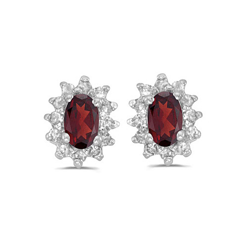 JCX2359: These 14k white gold oval garnet and .25 ct diamond earrings feature 5x3 mm genuine natural garnets with a 0.46 ct total weight.