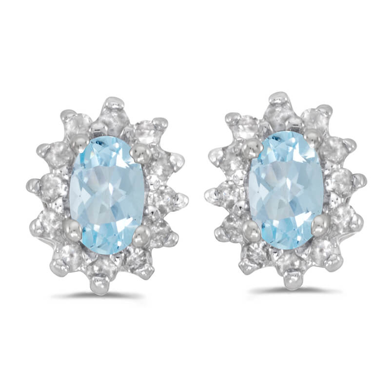 JCX2361: These 14k white gold oval aquamarine and .25 ct diamond earrings feature 5x3 mm genuine natural aquamarines with a 0.28 ct total weight.