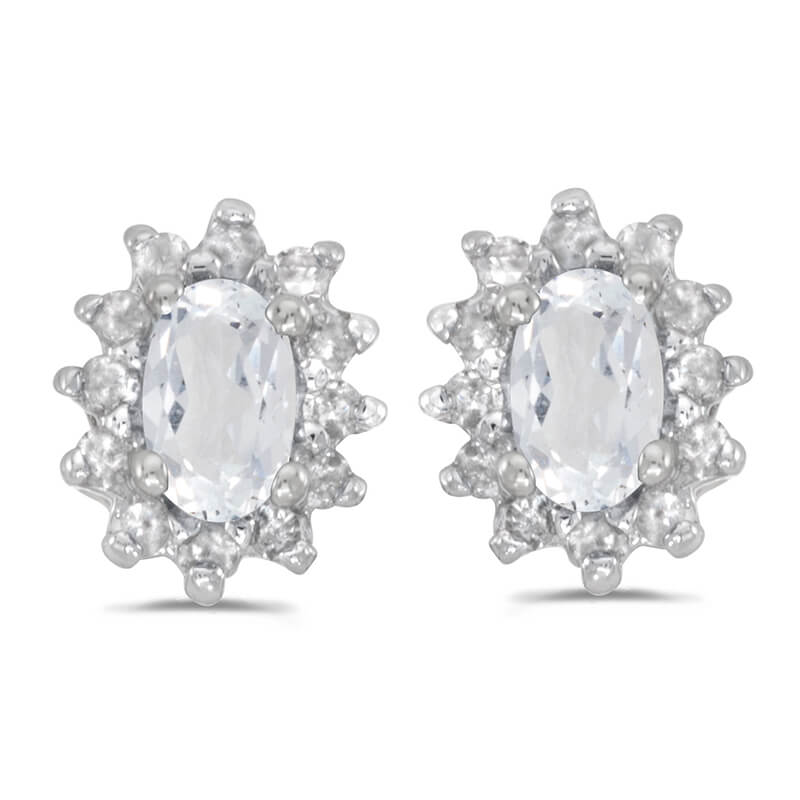 JCX2362: These 14k white gold oval white topaz and .25 ct diamond earrings feature 5x3 mm genuine natural white topazs with a 0.46 ct total weight.