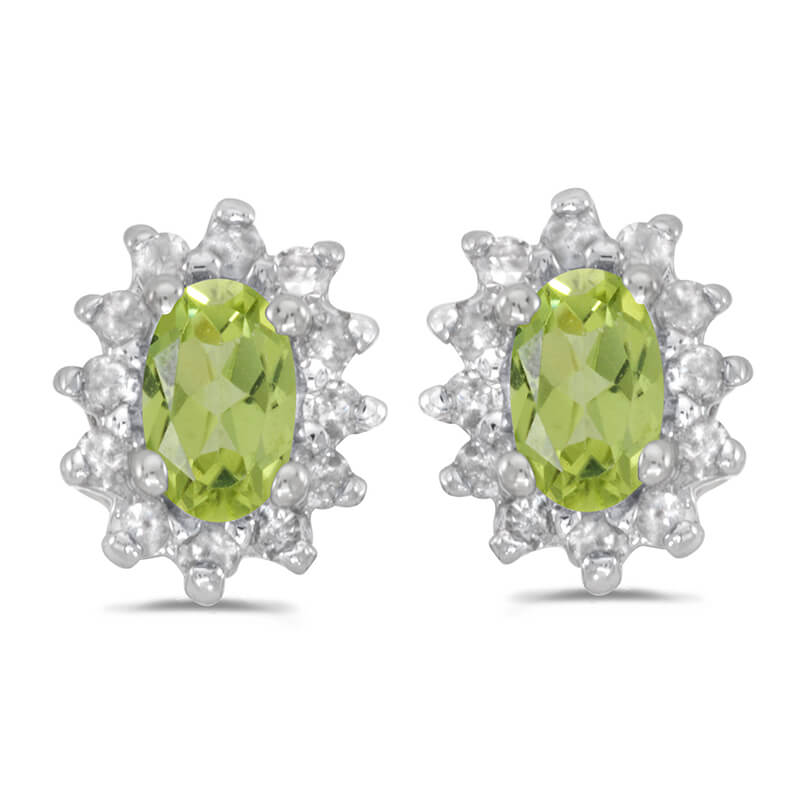 JCX2365: These 14k white gold oval peridot and .25 ct diamond earrings feature 5x3 mm genuine natural peridots with a 0.38 ct total weight.