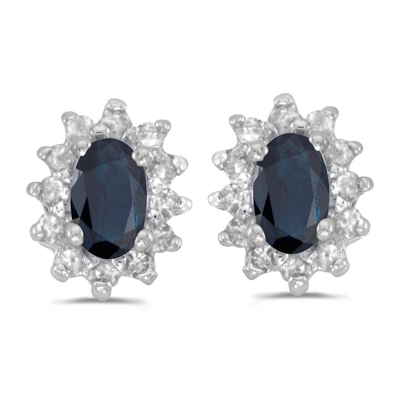 JCX2366: These 14k white gold oval sapphire and .25 ct diamond earrings feature 5x3 mm genuine natural sapphires with a 0.50 ct total weight.