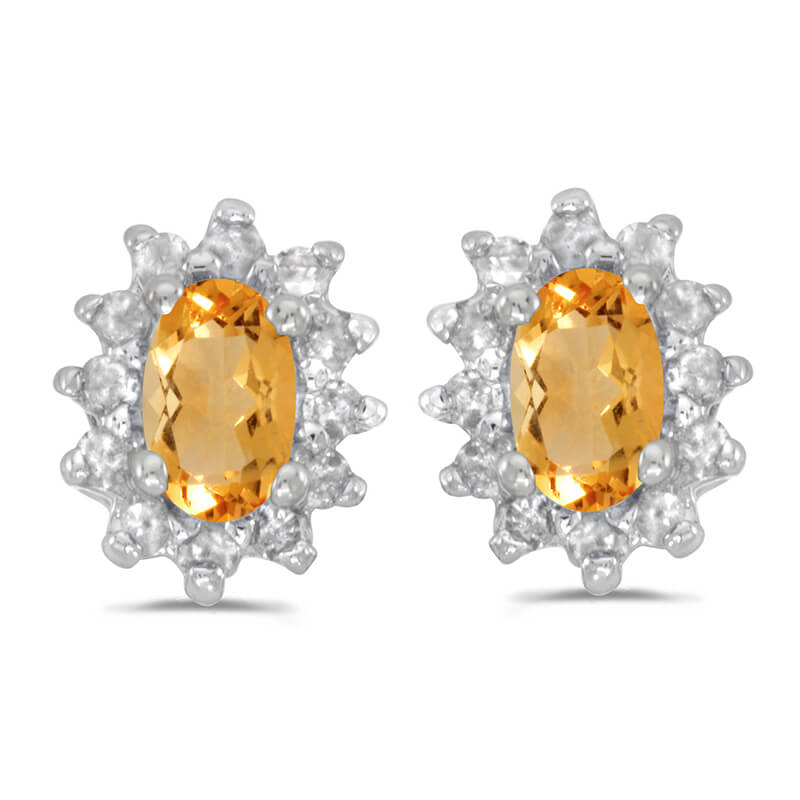 JCX2368: These 14k white gold oval citrine and .25 ct diamond earrings feature 5x3 mm genuine natural citrines with a 0.30 ct total weight.