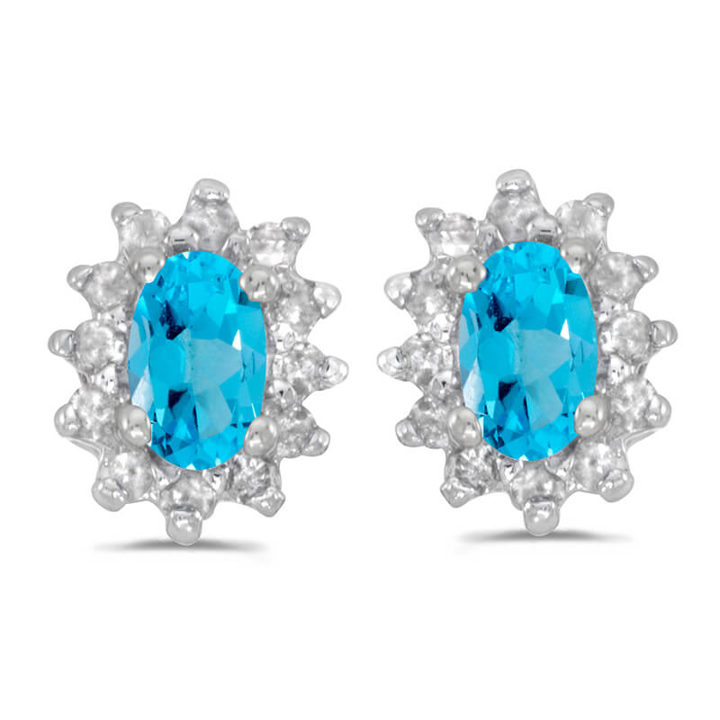 JCX2369: These 14k white gold oval blue topaz and .25 ct diamond earrings feature 5x3 mm genuine natural blue topazs with a 0.38 ct total weight.
