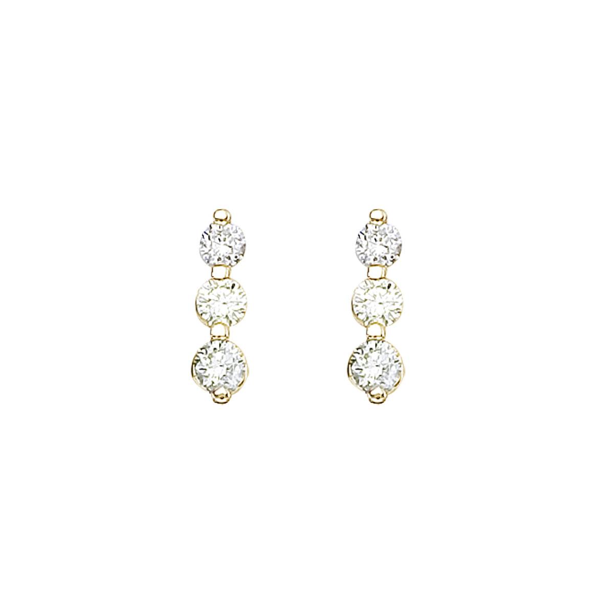 JCX2373: .50 carat three stone diamond earrings set in 14k yellow gold.