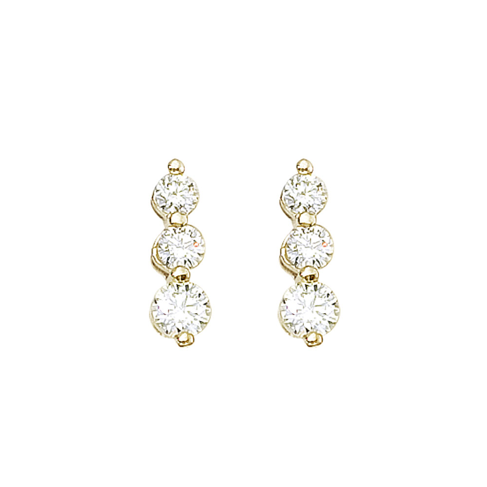 JCX2375: 2 ct three stone diamond earrings set in 14k yellow gold.