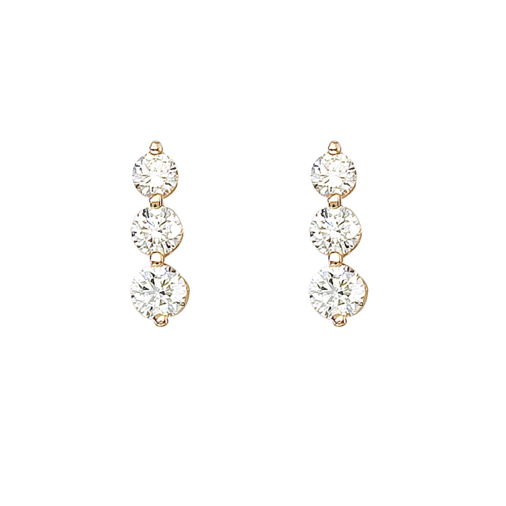 JCX2377: 1.50 ct three stone diamond earrings set in 14k yellow gold.
