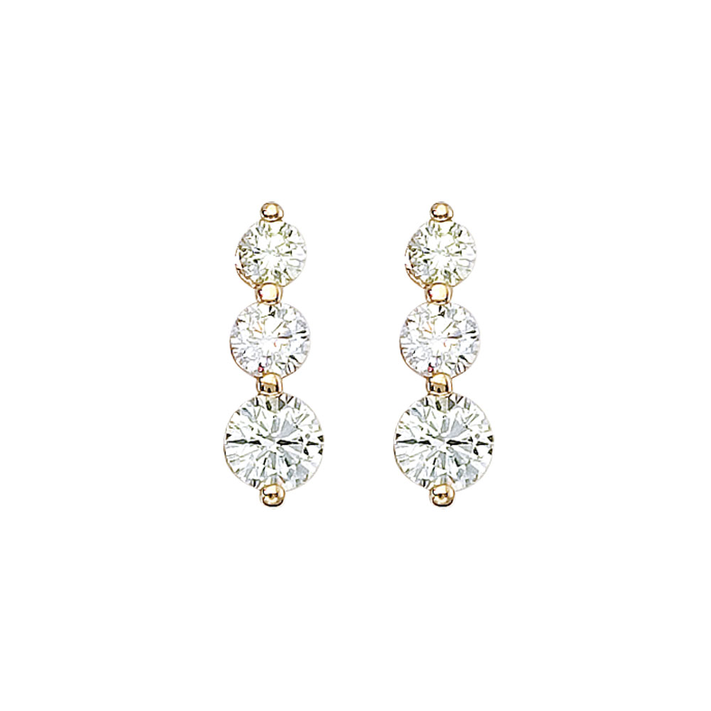 JCX2379: 2 ct three stone diamond earrings set in 14k yellow gold.