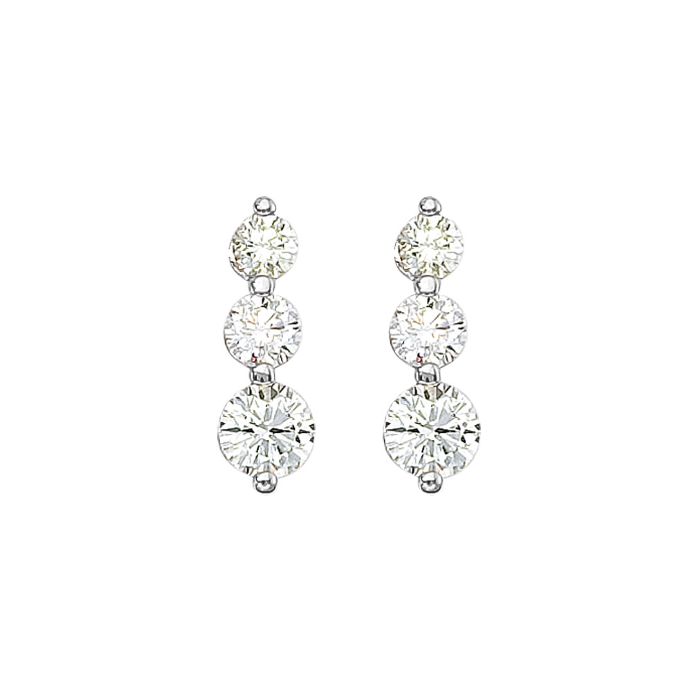 JCX2380: 2 ct three stone diamond earrings set in 14k white gold.