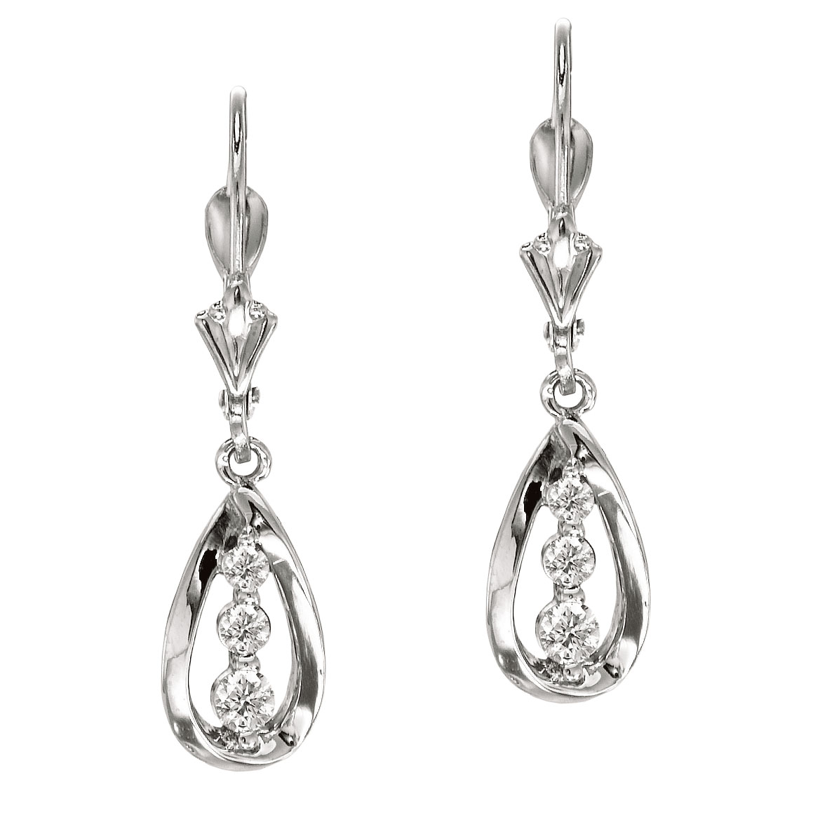 JCX2384: 14k White Gold Diamond 3 Stone Drop Earring