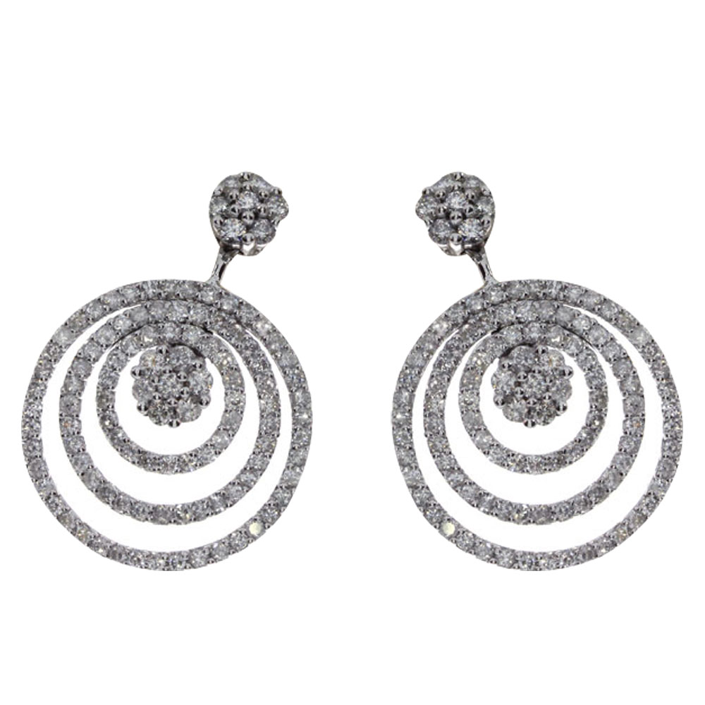 JCX2385: 14k White Gold Diamond Circle Drop Earrings
