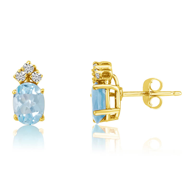 JCX2394: 14k Yellow Gold Oval Aquamarine Earrings with Diamonds