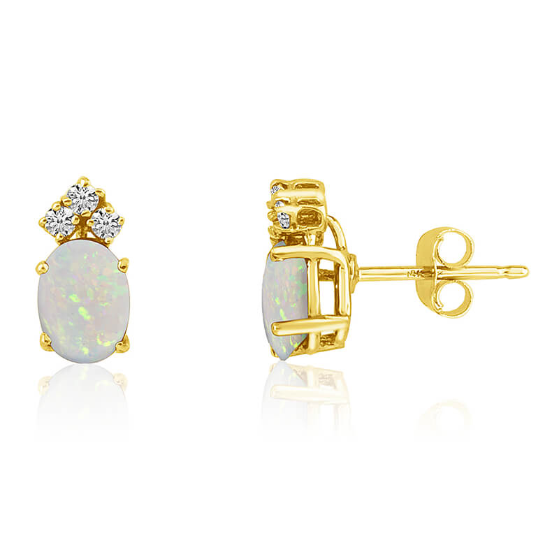 JCX2396: 14k Yellow Gold Oval Opal Earrings with Diamonds
