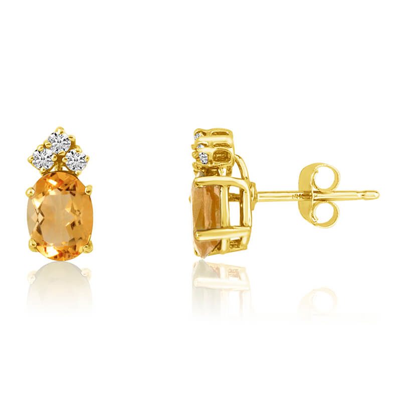 JCX2397: 14k Yellow Gold Oval Citrine Earrings with Diamonds