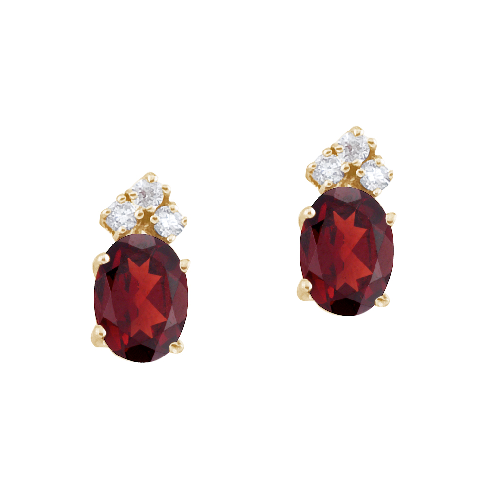 JCX2406: These 7x5 mm oval shaped garnet earrings are set in beautiful 14k yellow gold and feature .12 total carat diamonds.