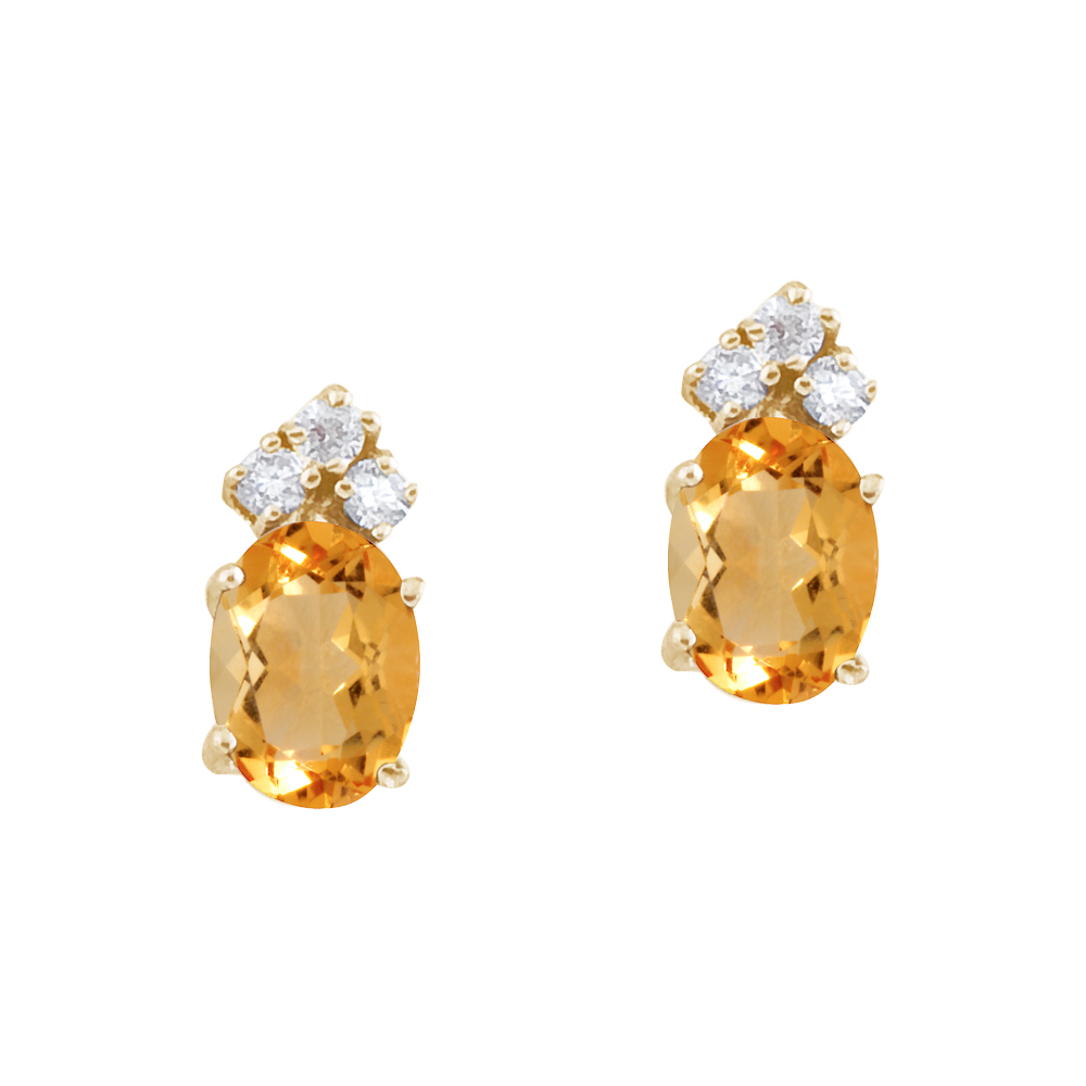 JCX2409: These 7x5 mm oval shaped citrine earrings are set in beautiful 14k yellow gold and feature .12 total carat diamonds.