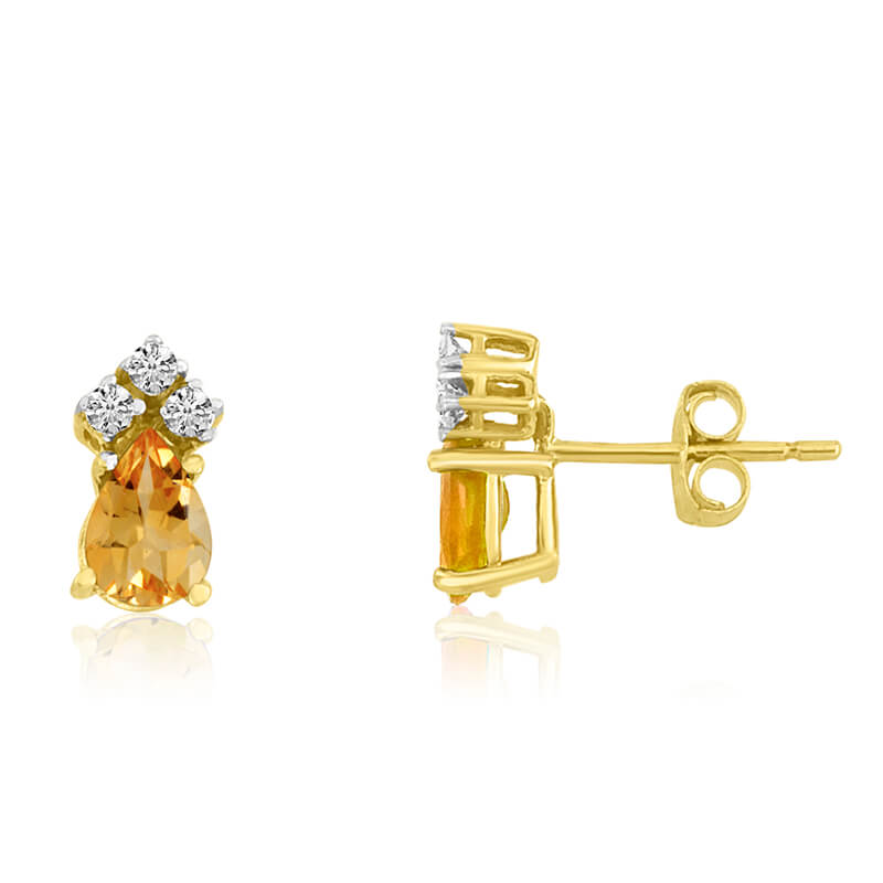 JCX2421: 14k Yellow Gold Citrine Pear Earrings with Diamonds