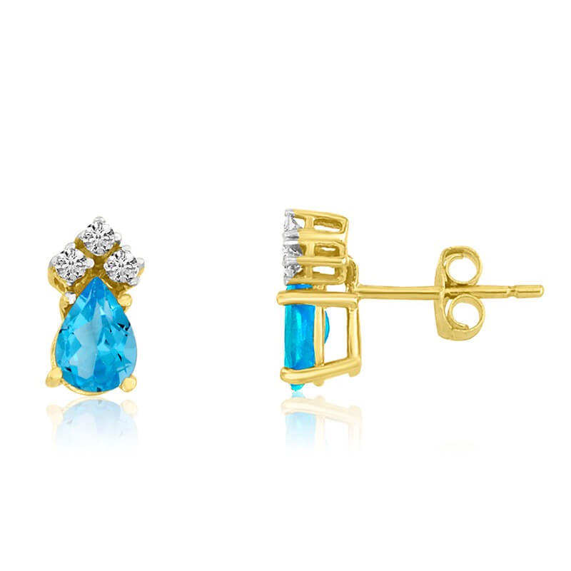 14k Yellow Gold Blue Topaz Pear Earrings with Diamonds
