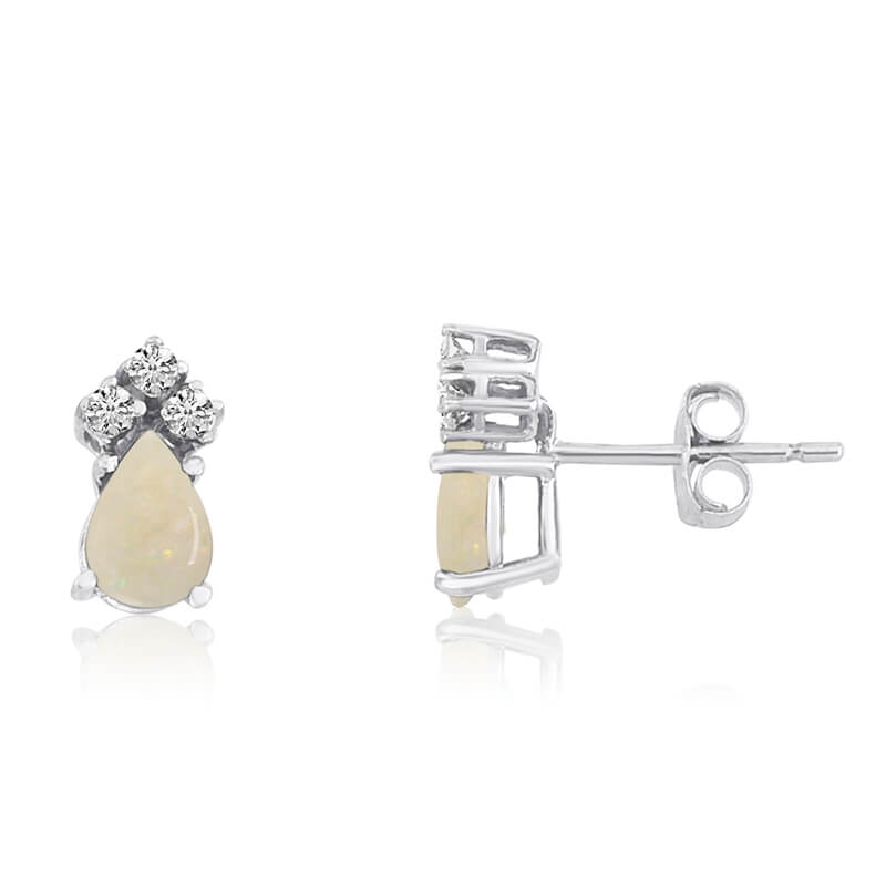 JCX2427: 14k White Gold Opal Pear Earrings with Diamonds