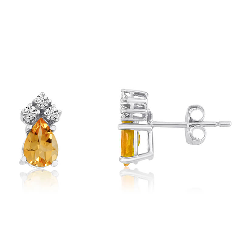 JCX2428: 14k White Gold Citrine Pear Earrings with Diamonds