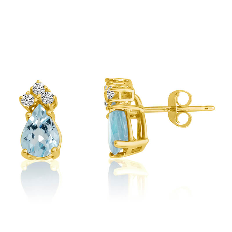 JCX2452: 14k Yellow Gold 7X5 Pear Aquamarine and Diamond Earrings