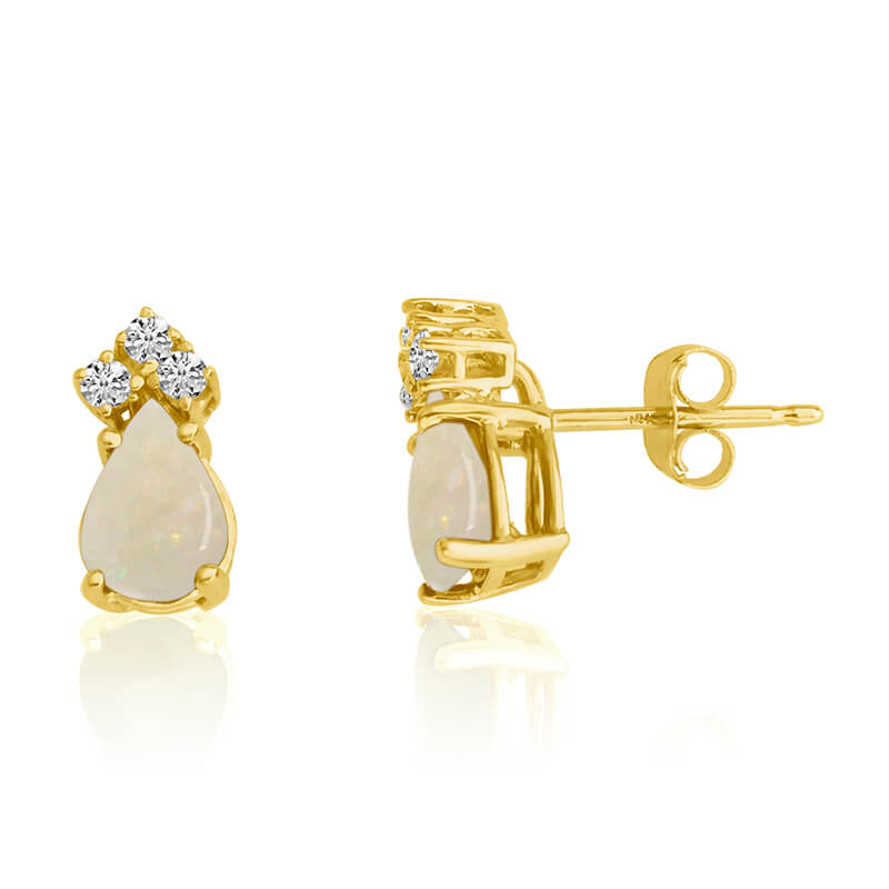 JCX2454: 14k Yellow Gold 7X5 Pear Opal and Diamond Earrings