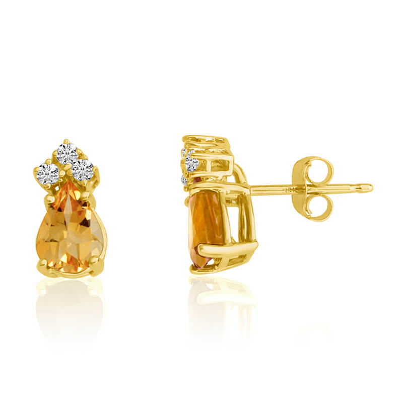 JCX2455: 14k Yellow Gold 7X5 Pear Citrine and Diamond Earrings