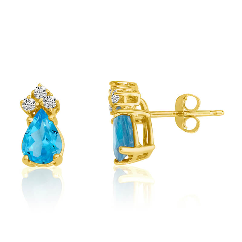 JCX2456: 14k Yellow Gold 7X5 Pear Blue Topaz and Diamond Earrings
