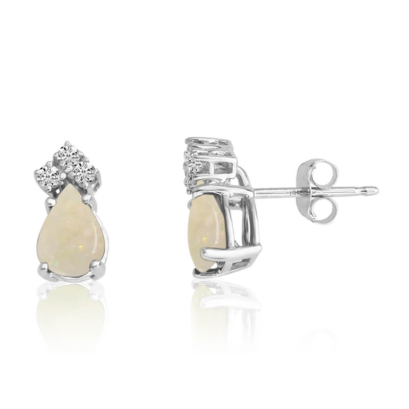 JCX2460: 14k White Gold 7X5 Pear Opal and Diamond Earrings