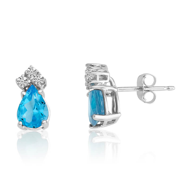 JCX2462: 14k White Gold 7X5 Pear Blue Topaz and Diamond Earrings