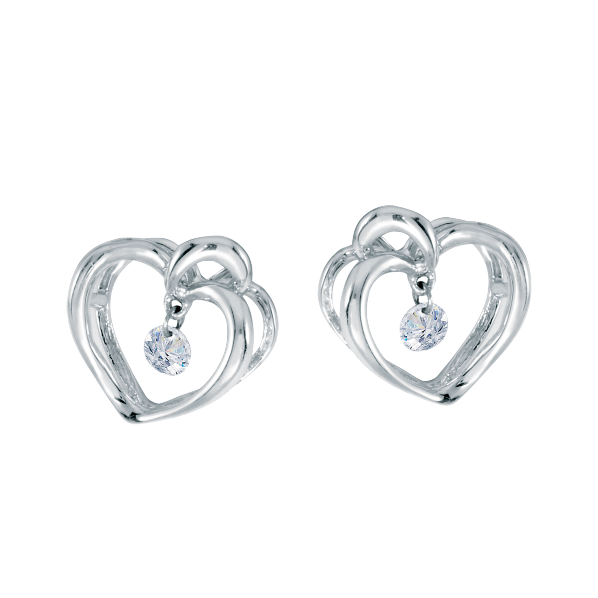 JCX2463: Heart shaped earrings set in 10k with gold with center diamonds that float and move with every heartbeat. Shimmering and brilliant  the perfect gift for someone special.