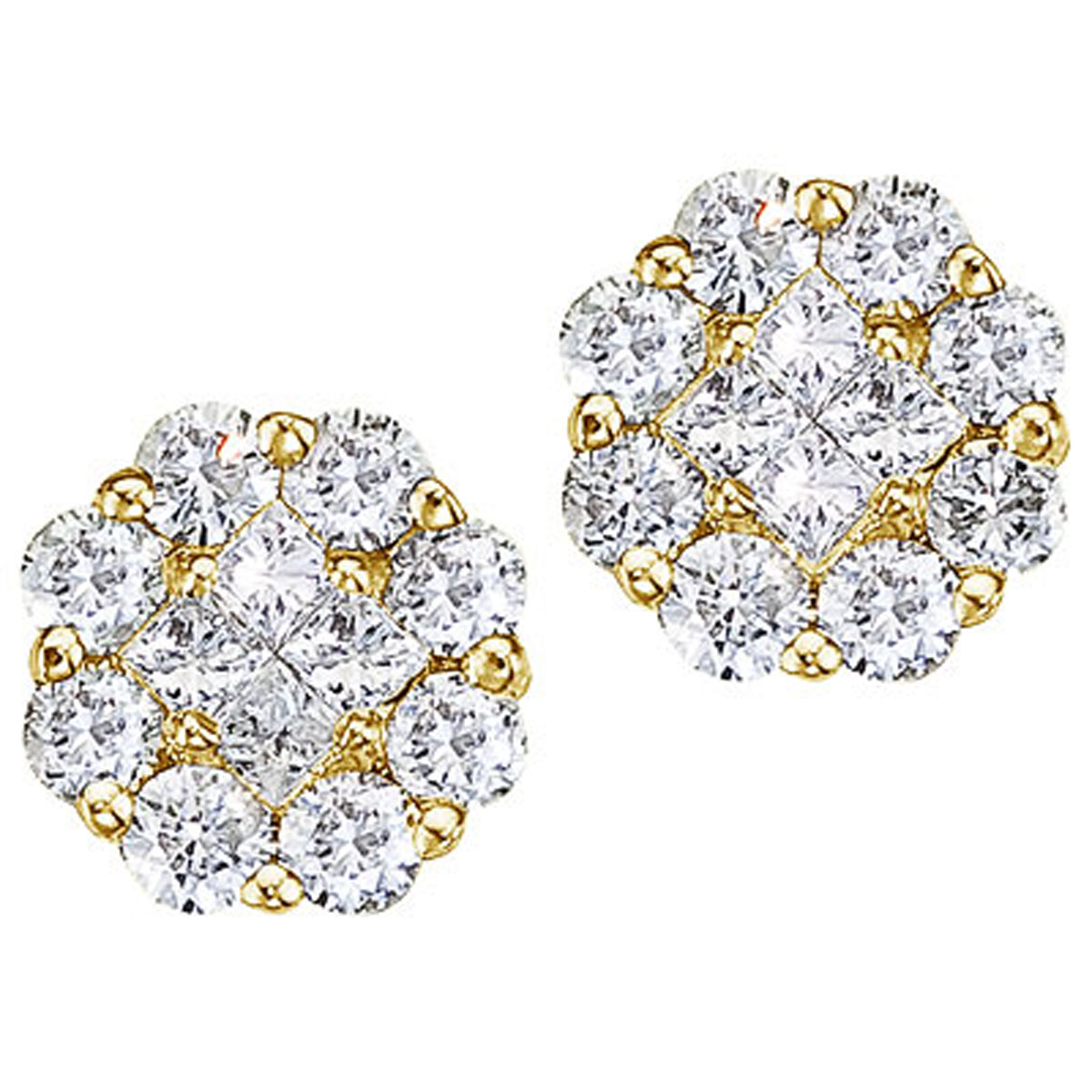 JCX2479: Gorgeous 14k yellow gold earrings with .54 total carats of shimmering genuine diamonds. Clustaires give all the sparkling elegence of a solitaire at a fraction of the price.
