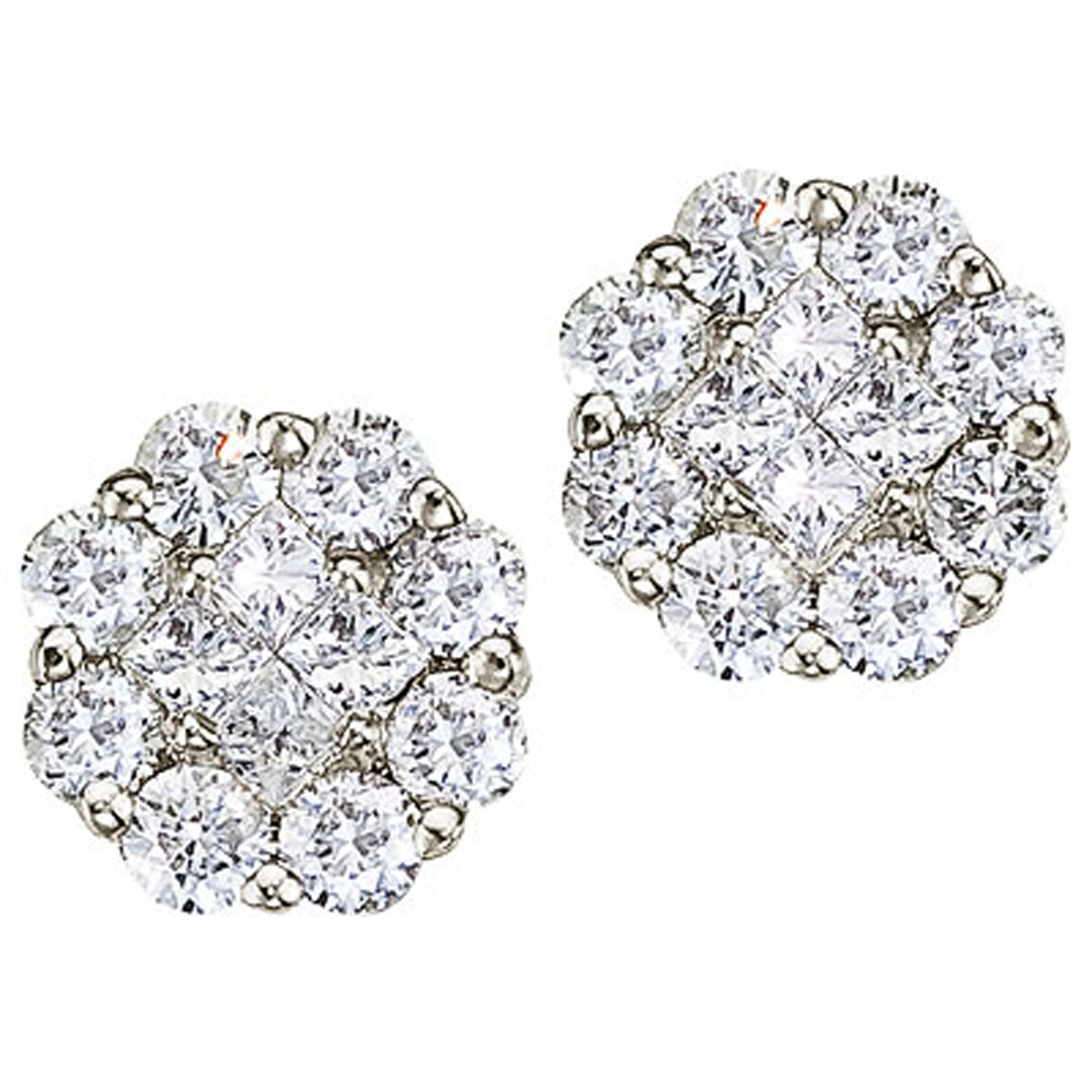 JCX2480: Gorgeous 14k white gold earrings with .54 total carats of shimmering genuine diamonds. Clustaires give all the sparkling elegence of a solitaire at a fraction of the price.