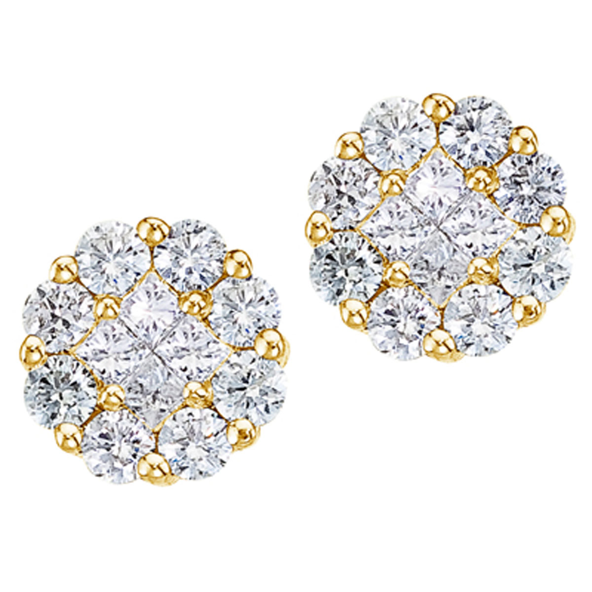 JCX2481: Gorgeous 14k yellow gold earrings with a full carat of shimmering genuine diamonds. Clustaires give all the sparkling elegence of a solitaire at a fraction of the price.