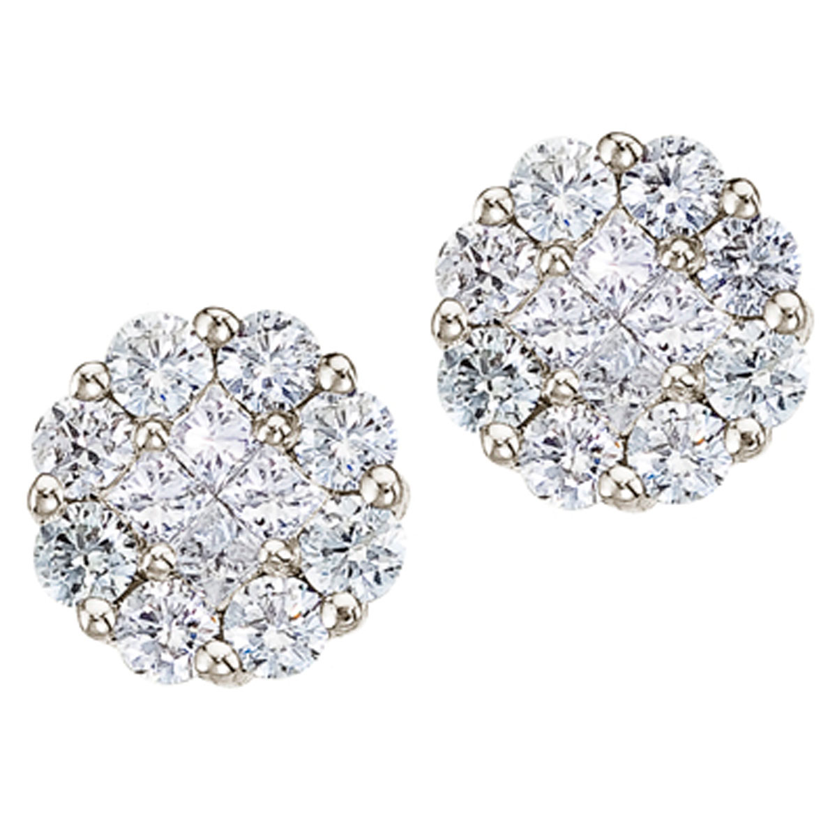JCX2482: Gorgeous 14k white gold earrings with a full carat of shimmering genuine diamonds. Clustaires give all the sparkling elegence of a solitaire at a fraction of the price.