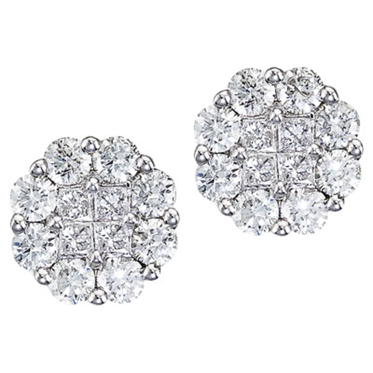 JCX2484: Gorgeous 14k white gold earrings with 1.50 total carats of shimmering genuine diamonds. Clustaires give all the sparkling elegence of a solitaire at a fraction of the price.