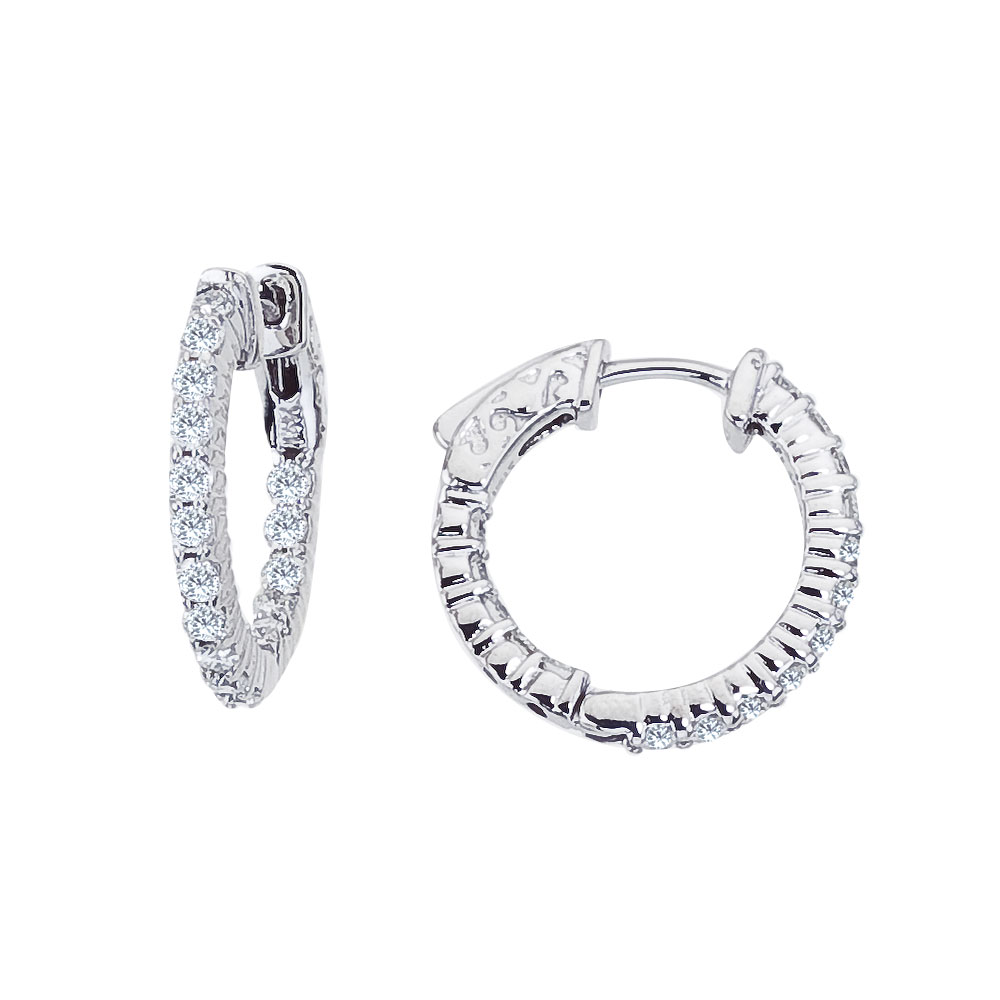JCX2494: These 20x20 mm patented secure lock inside-outside diamond hoop earrings feature 1 carats of stunning diamonds.