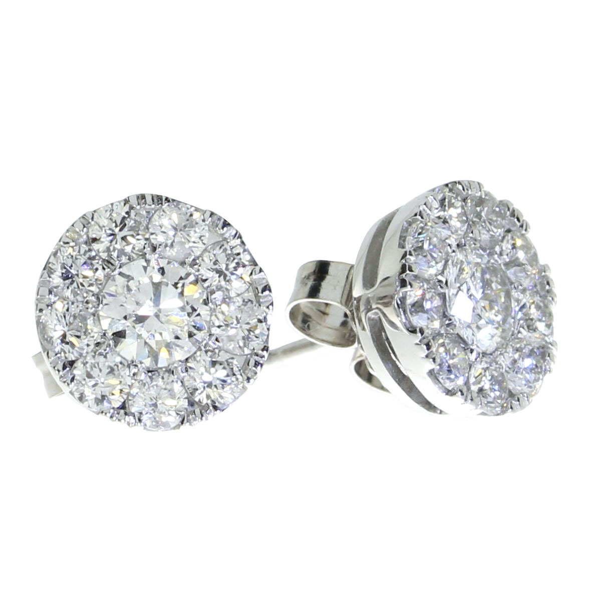 JCX2499: Gorgeous 14k white gold earrings with a full carat cluster of shimmering high quality diamonds.
