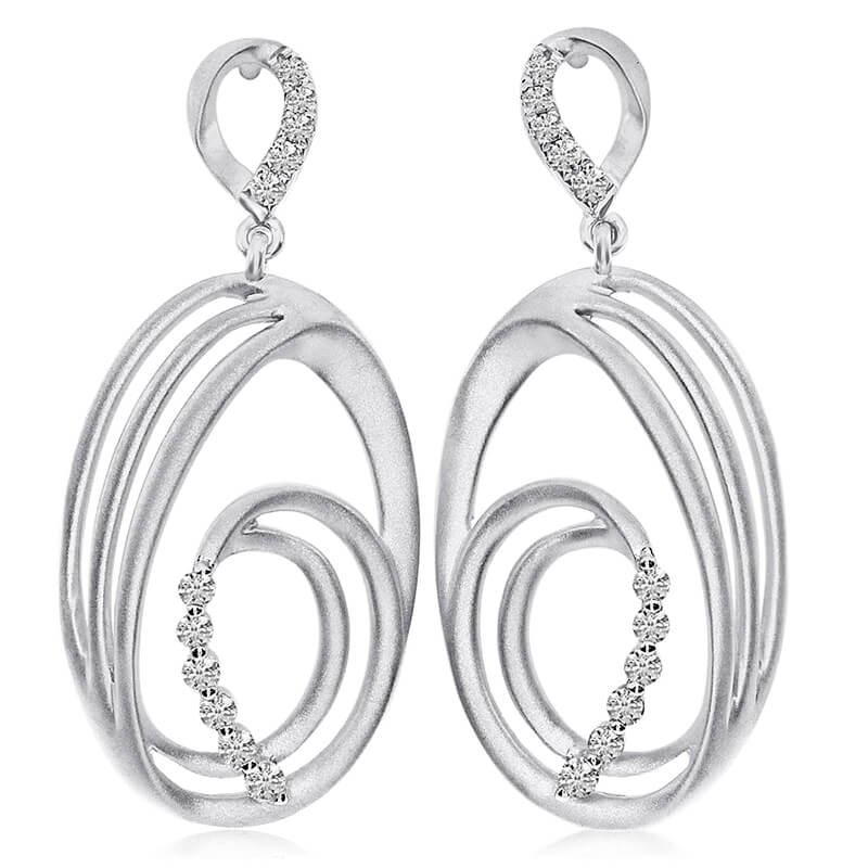 JCX2510: 14K White Gold Oval Satin Drop Diamond Earrings